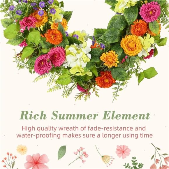 18" Spring Wreaths for Front Door Summer Wreath with Daisy Flowers - Picture 5 of 7
